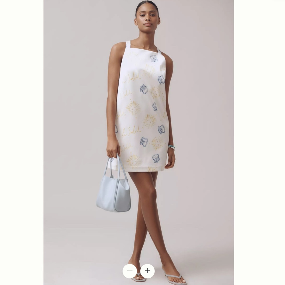 Maeve White Shift Dress with Yellow and Blue Floral Motif